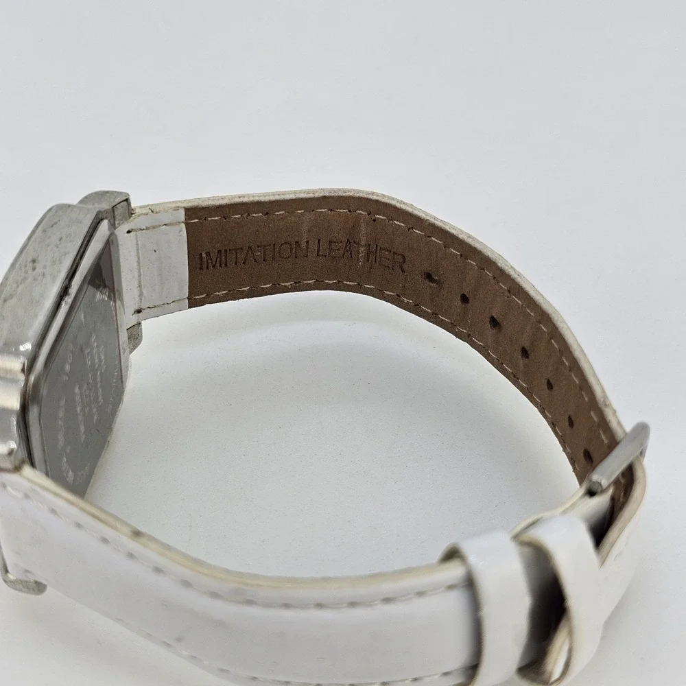34MM Women's Watch Gray Dial White Faux Leather‎ Bands New Battery